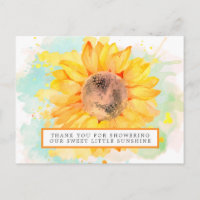 Watercolor Zonnebloem Baby Shower Bedankt