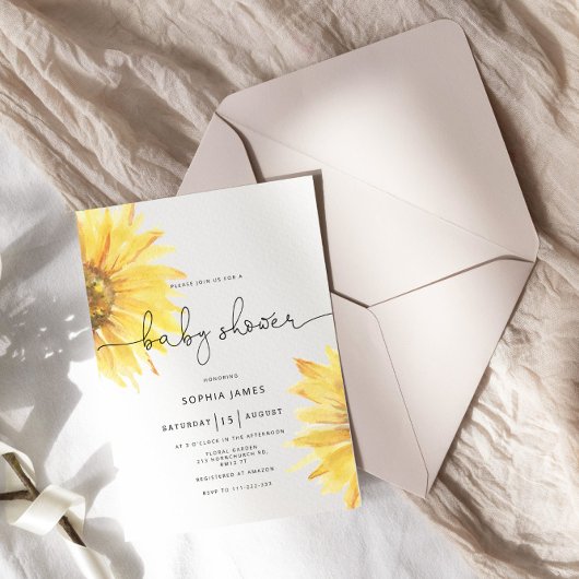 Watercolor Zonnebloem babyshower Kaart