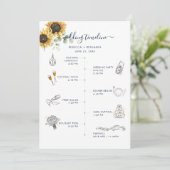 Watercolor Zonnebloem Bloemen Bruiloft Itinerarium Programmakaart (Staand voorkant)