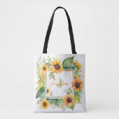 Watercolor Zonnebloem Bloemen Personalized Monogra Tote Bag (Voorkant)
