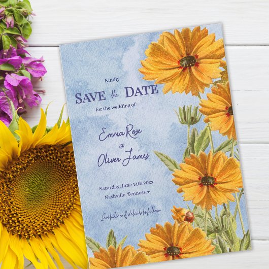 Watercolor Zonnebloem Boho Trouw Save the Date