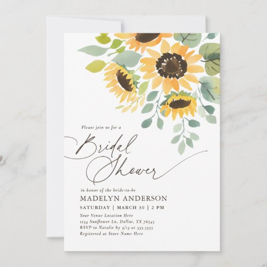 Watercolor Zonnebloem Bruidsfeest Kaart (Voorkant)
