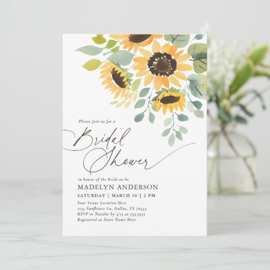 Watercolor Zonnebloem Bruidsfeest Kaart (Staand voorkant)
