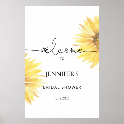 Watercolor zonnebloem bruidsshower welkomstbord poster (Voorkant)