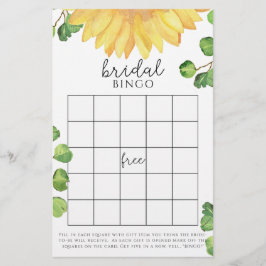 Watercolor zonnebloem bruiloft bingo spel