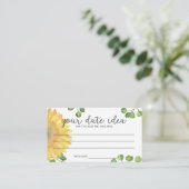 Watercolor zonnebloem Date night ideeën \ Date jar Informatiekaartje (Staand voorkant)