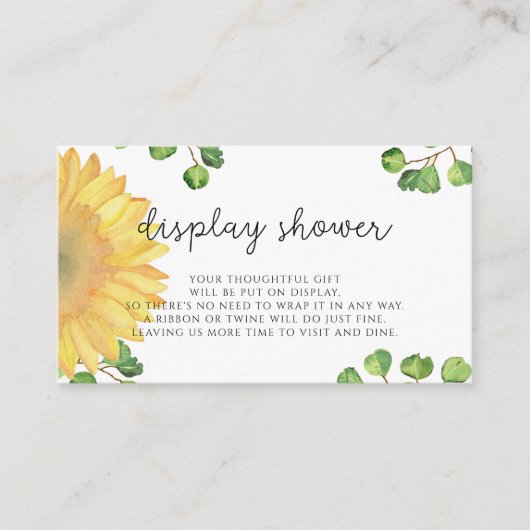 Watercolor zonnebloem display douche informatiekaartje (Voorkant)