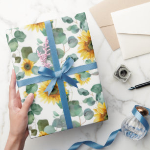 Watercolor Zonnebloem & Eucalyptus Naadloos Patroo Cadeaupapier