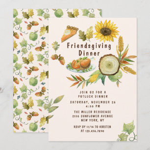 Watercolor Zonnebloem Friendsgiving Feest Kaart