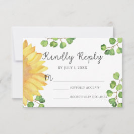Watercolor zonnebloem Huwelijks RSVP Kaart