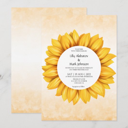 Watercolor Zonnebloem huwelijksuitnodiging Kaart (Voorkant / Achterkant)
