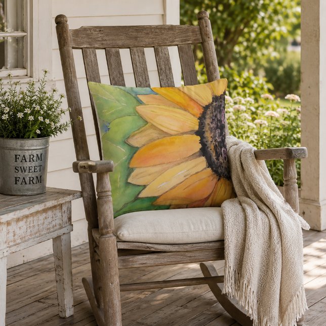 Watercolor Zonnebloem Kussen (Rustic Sunflower Pillow)