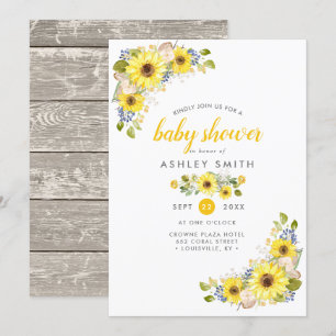 Watercolor Zonnebloem Landelijke Baby Shower Kaart