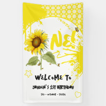 Watercolor Zonnebloem met Vlinders 1e Verjaardag