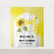 Watercolor Zonnebloem met Vlinders 1e Verjaardag