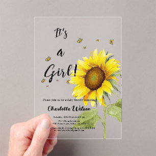 Watercolor Zonnebloem met Vlinders Baby Shower Acryl Uitnodigingen