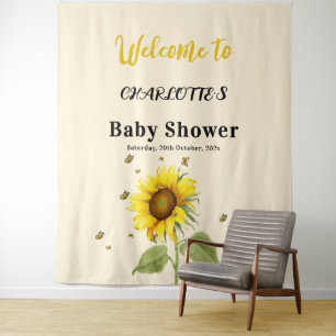 Watercolor Zonnebloem met Vlinders Baby Shower Wandkleed