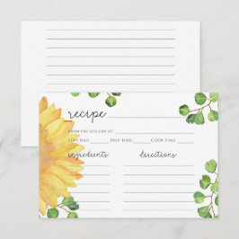 Watercolor zonnebloem minimalistische receptkaart