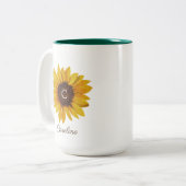 Watercolor Zonnebloem Monogram Naam Tweekleurige Koffiemok (Voorkant links)