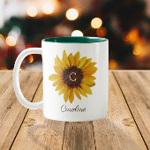 Watercolor Zonnebloem Monogram Naam Tweekleurige Koffiemok