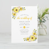 Watercolor Zonnebloem Rustieke Trouw Uitnodiging (Staand voorkant)