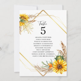 Watercolor Zonnebloem Rustieke Trouwtafel Nummer Kaart