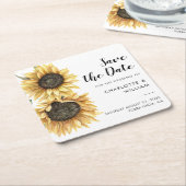 Watercolor Zonnebloem Script Trouw Save the Date Kartonnen Onderzetters (Schuin)