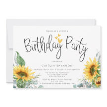 Watercolor Zonnebloem Verjaardagsfeest Uitnodiging
