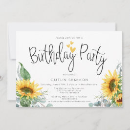 Watercolor Zonnebloem Verjaardagsfeest Uitnodiging