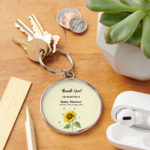 Watercolor Zonnebloem & Vlinders Baby Shower Sleutelhanger