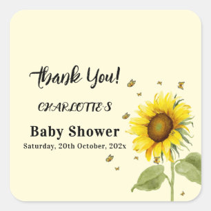 Watercolor Zonnebloem & Vlinders Baby Shower Vierkante Sticker