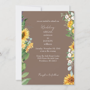 Watercolor Zonnebloemen Bruiloft Bruin Kaart