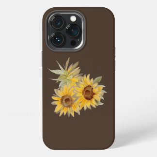 Watercolor Zonnebloemen Bruin iPhone 13 Pro Hoesje