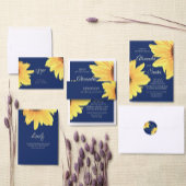 Watercolor Zonnebloemen donkerblauw Minimalistisch Kaart