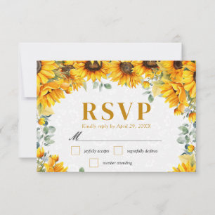 Watercolor Zonnebloemen en Eucalyptus Bruiloft RSVP Kaartje