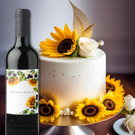 Watercolor Zonnebloemen en Frambozen Wijn Etiket