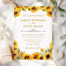 Watercolor Zonnebloemen en Gouden Glitter Bruiloft