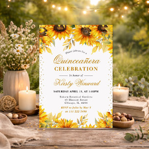 Watercolor Zonnebloemen en Gouden Glitters Quincea Kaart