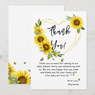 Watercolor Zonnebloemen en Vlinders Baby Shower Bedankkaart