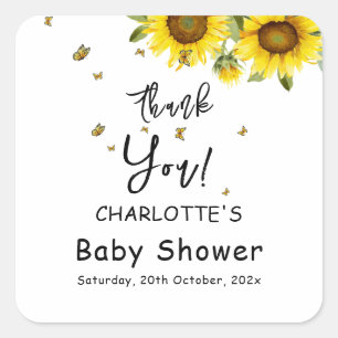 Watercolor Zonnebloemen en Vlinders Baby Shower Vierkante Sticker