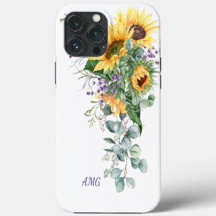Watercolor Zonnebloemen Eucalyptus Lavendel Bloem  iPhone 13 Pro Max Hoesje