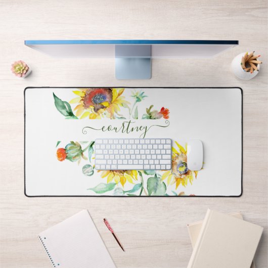 Watercolor zonnebloemen gepersonaliseerd bureaumat (Kantoor 1)