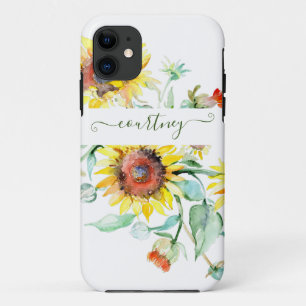 Watercolor zonnebloemen gepersonaliseerd Case-Mate iPhone case