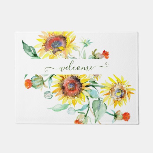 Watercolor zonnebloemen gepersonaliseerd deurmat (Voorkant)