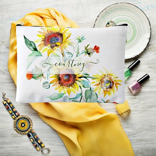 Watercolor zonnebloemen gepersonaliseerd etui