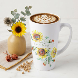 Watercolor zonnebloemen gepersonaliseerd latte mok