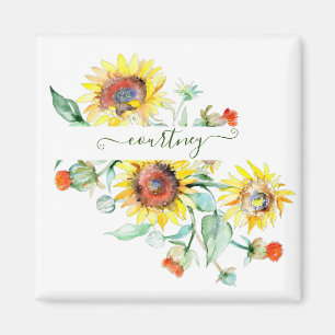 Watercolor zonnebloemen gepersonaliseerd    magneet
