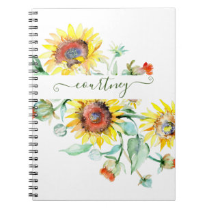 Watercolor zonnebloemen gepersonaliseerd    notitieboek