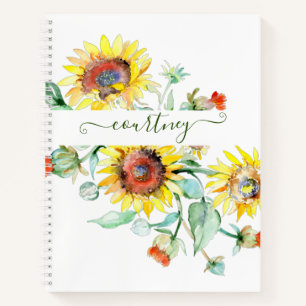 Watercolor zonnebloemen gepersonaliseerd    notitieboek