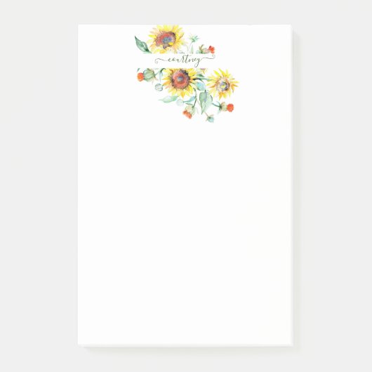 Watercolor zonnebloemen gepersonaliseerd    post-it® notes (Voorkant)